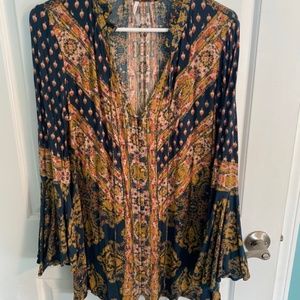 Free People Flowy Multicolor Shirt Dress, Size S